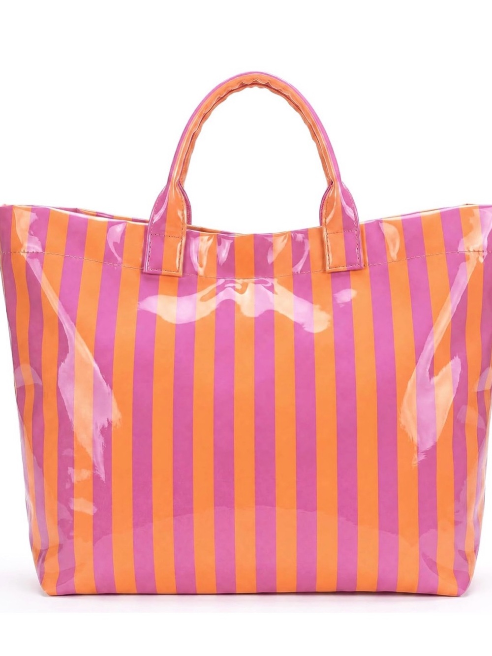 Large Waterproof Pink & Orange Striped Beach Tote Bag